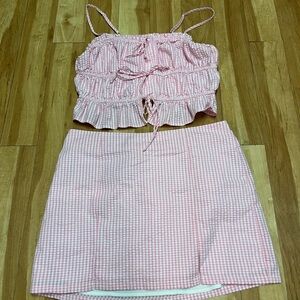 SHEIN Pink Checkered Ruffle Top and Skirt Set